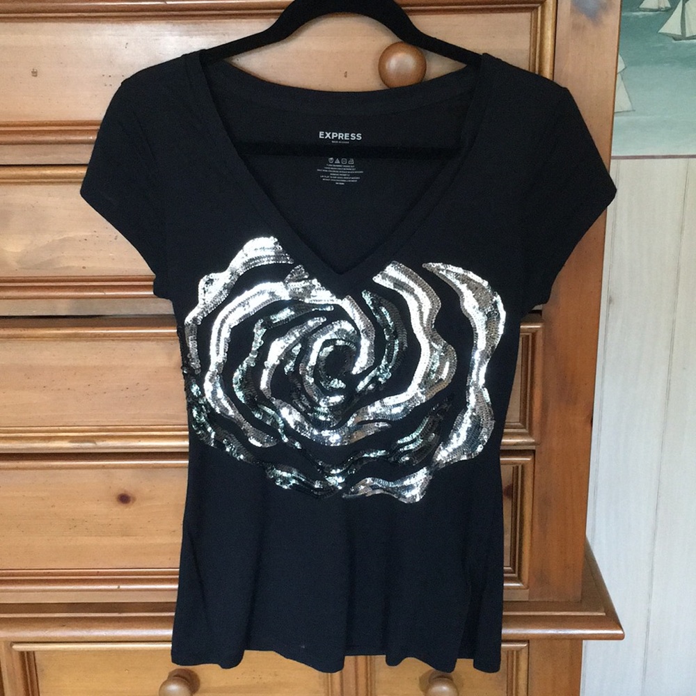 Express sequined rose shirt size small